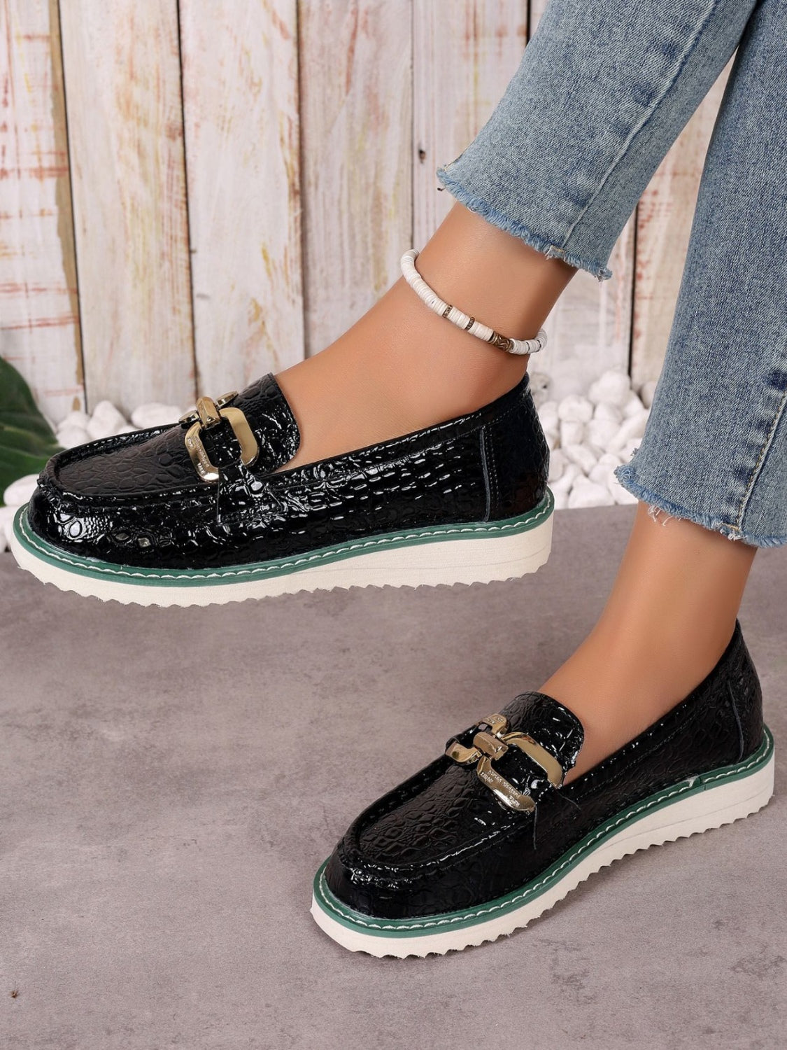 PU Leather Buckle Trim Loafers-Jewearrings