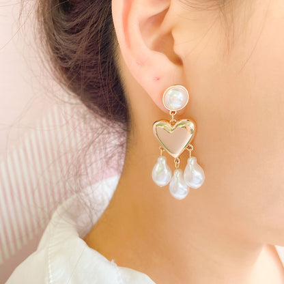 Women's Fashionable Temperamental All-match Irregular Pearl Pendant Tassel Earrings-Jewearrings