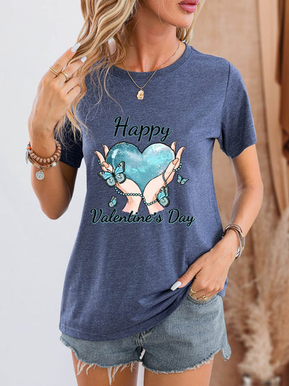 HAPPY VALENTINE'S DAY Round Neck Short Sleeve T-Shirt-Jewearrings