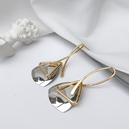 Simple Personality Contrast Color Triangle Stud Earrings Retro Long Eardrop-Jewearrings