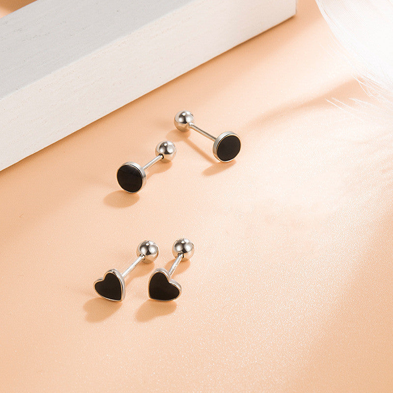 Unique Small Black Stud Earrings Female Screw Button-Jewearrings