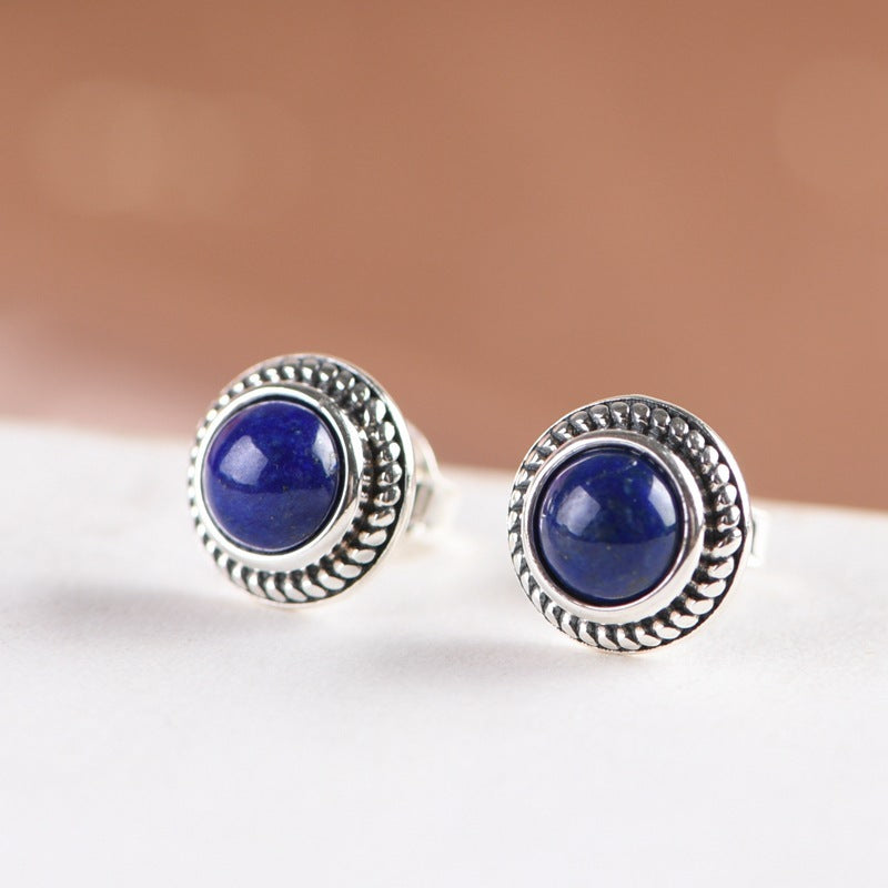 Women's Silver Stud Earrings With Lapis Lazuli-Jewearrings