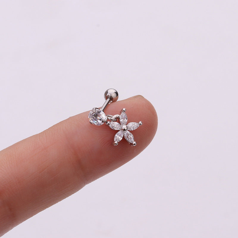 Fashion Heart Shaped Flower Stainless Steel Micro-inlaid Cartilage Earrings Piercing-Jewearrings