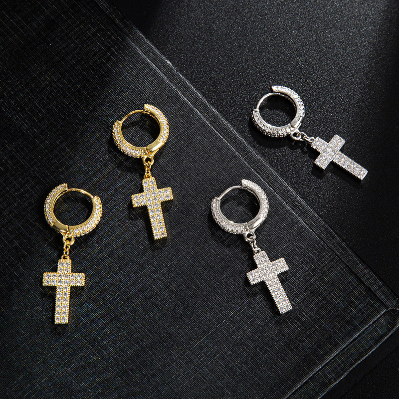 Double row zircon cross earrings-Jewearrings