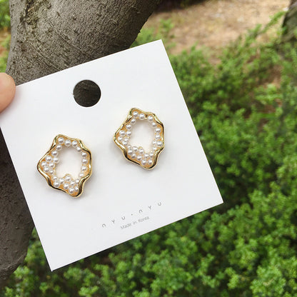 Irregular geometric broken pearl earrings-Jewearrings