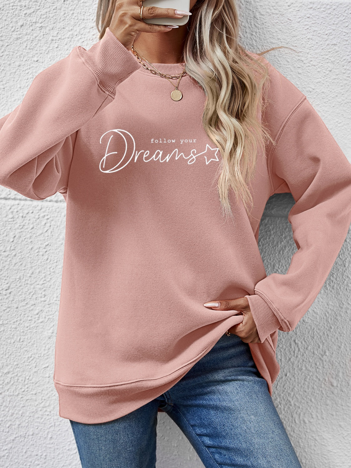 FOLLOW YOUR DREAMS Graphic Sweatshirt-Jewearrings