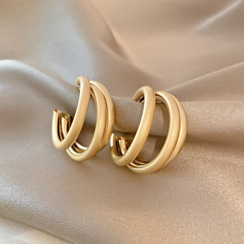 Women's Retro Simple Matte Gold Metal Earrings-Jewearrings