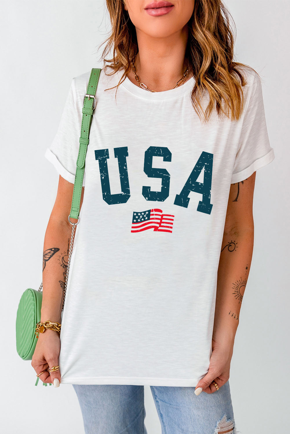 USA Round Neck Short Sleeve T-Shirt-Jewearrings