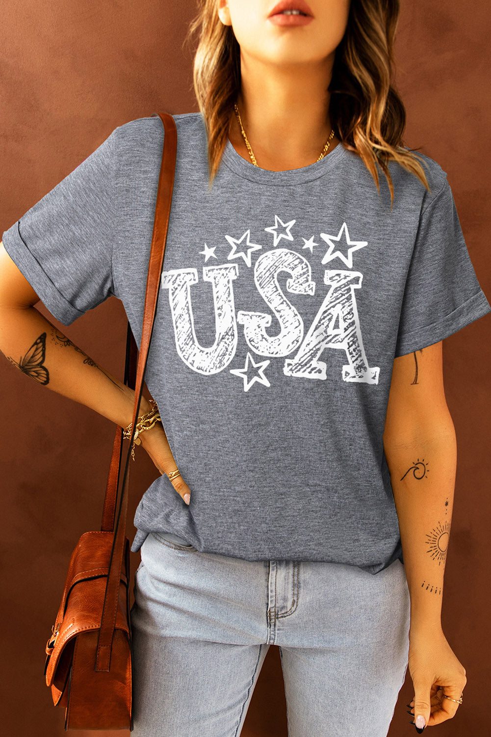 USA Star Graphic Round Neck Tee-Jewearrings