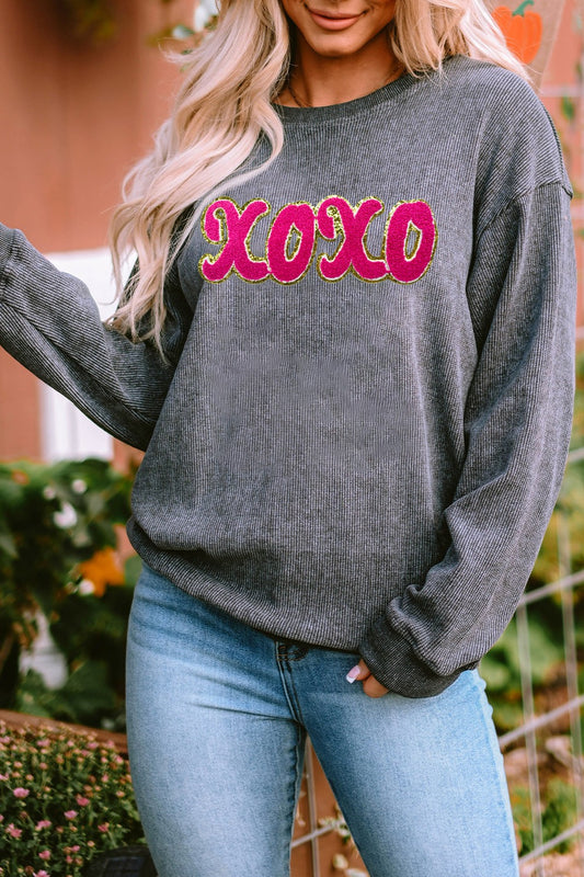 XOXO Sequin Round Neck Dropped Shoulder Sweatshirt-Jewearrings