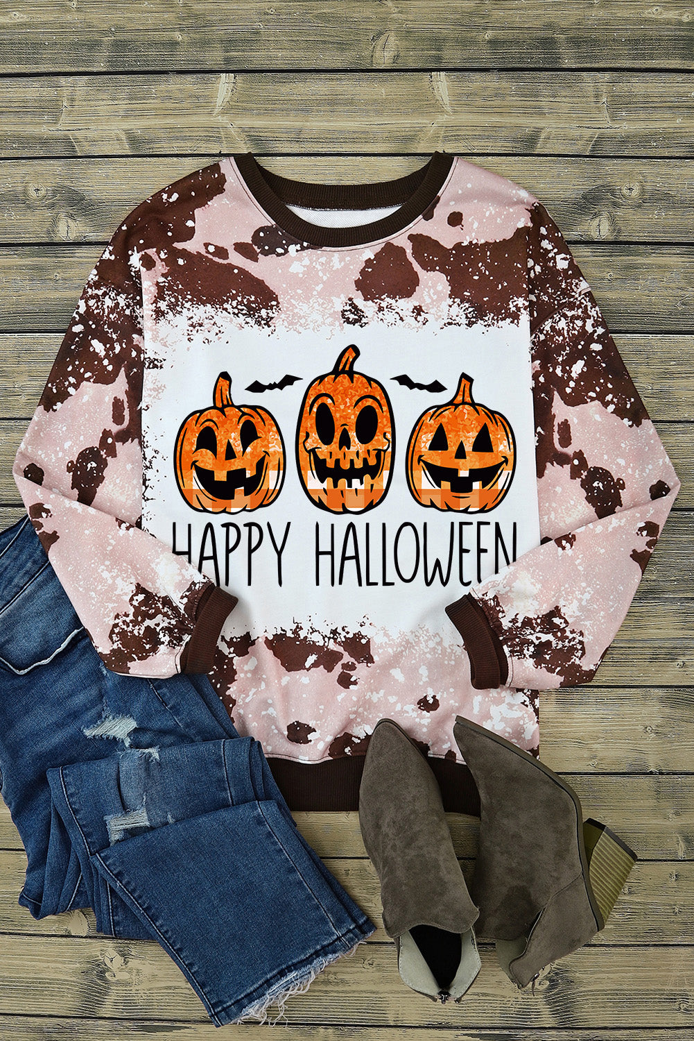 Round Neck Long Sleeve HAPPY HALLOWEEN Graphic Sweatshirt-Jewearrings