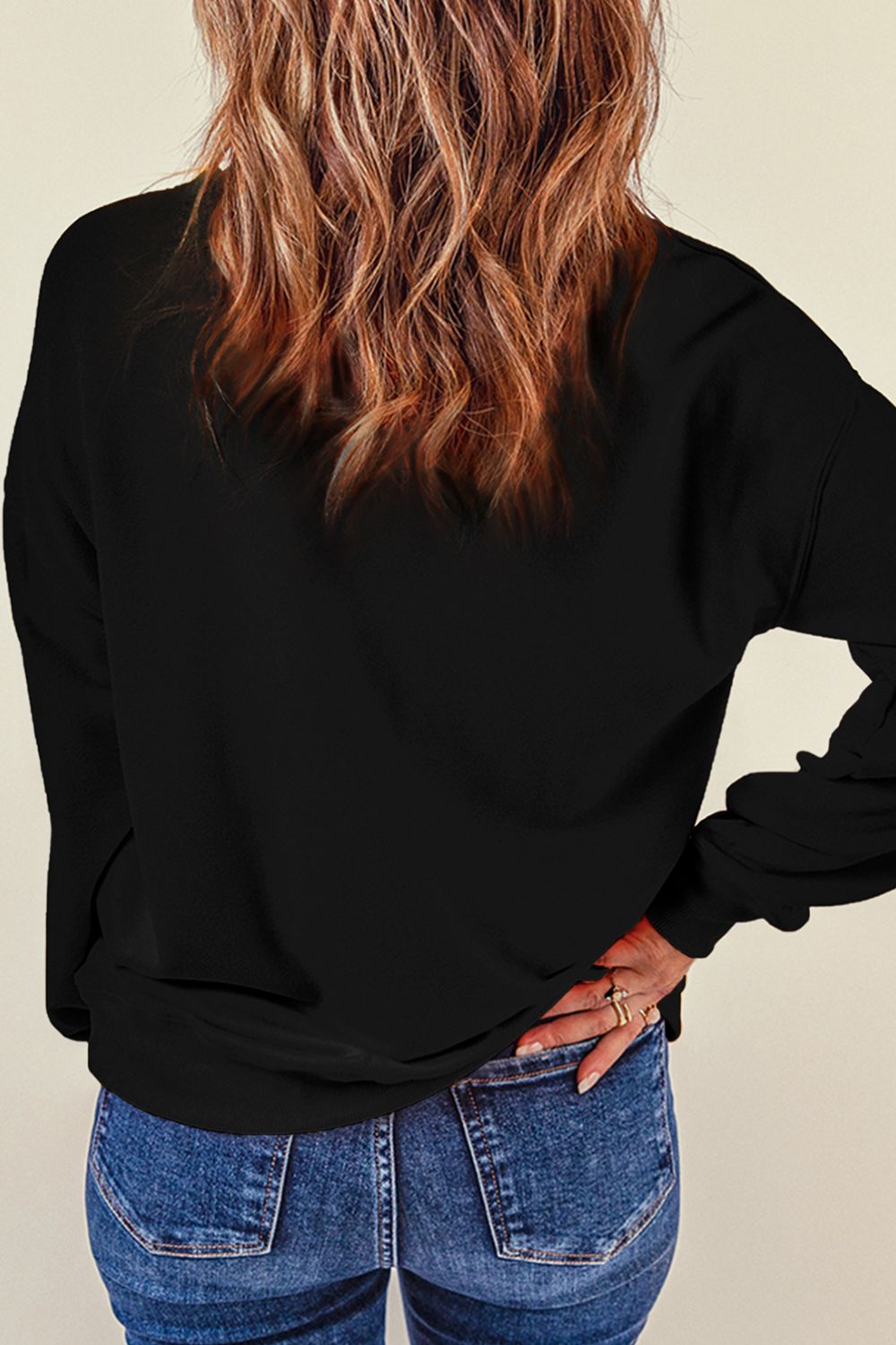 Sequin Round Neck Dropped Shoulder Sweatshirt-Jewearrings