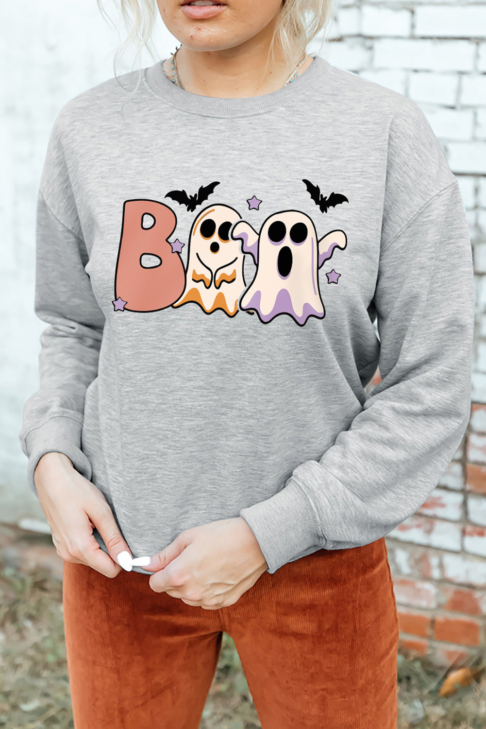 Ghost Graphic Round Neck Sweatshirt-Jewearrings