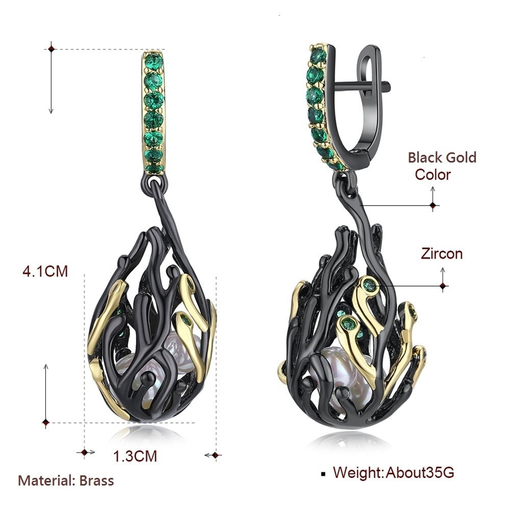 Women's Personalized Black Gold-plated Party Earrings With Green Zircon-Jewearrings