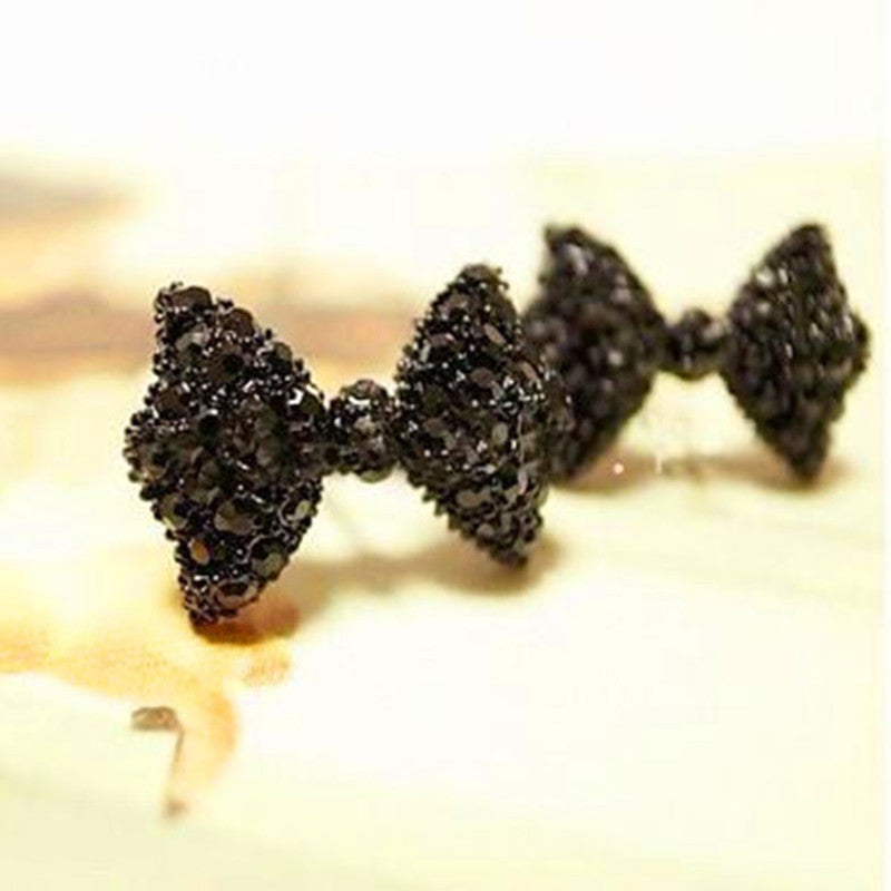 Women's Black Bow Stud Earrings-Jewearrings