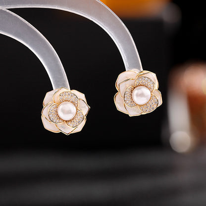 Temperament Three-dimensional Flower Silver Needle Earrings Zircon-Jewearrings