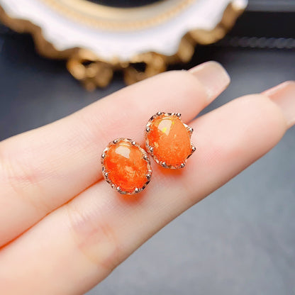 Women's Fashion Simple And Natural Fire Opal Stud Earrings-Jewearrings