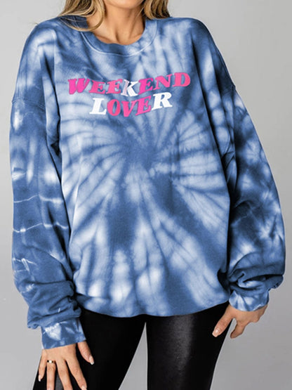 WEEKEND LOVER Graphic Tie-Dye Sweatshirt-Jewearrings