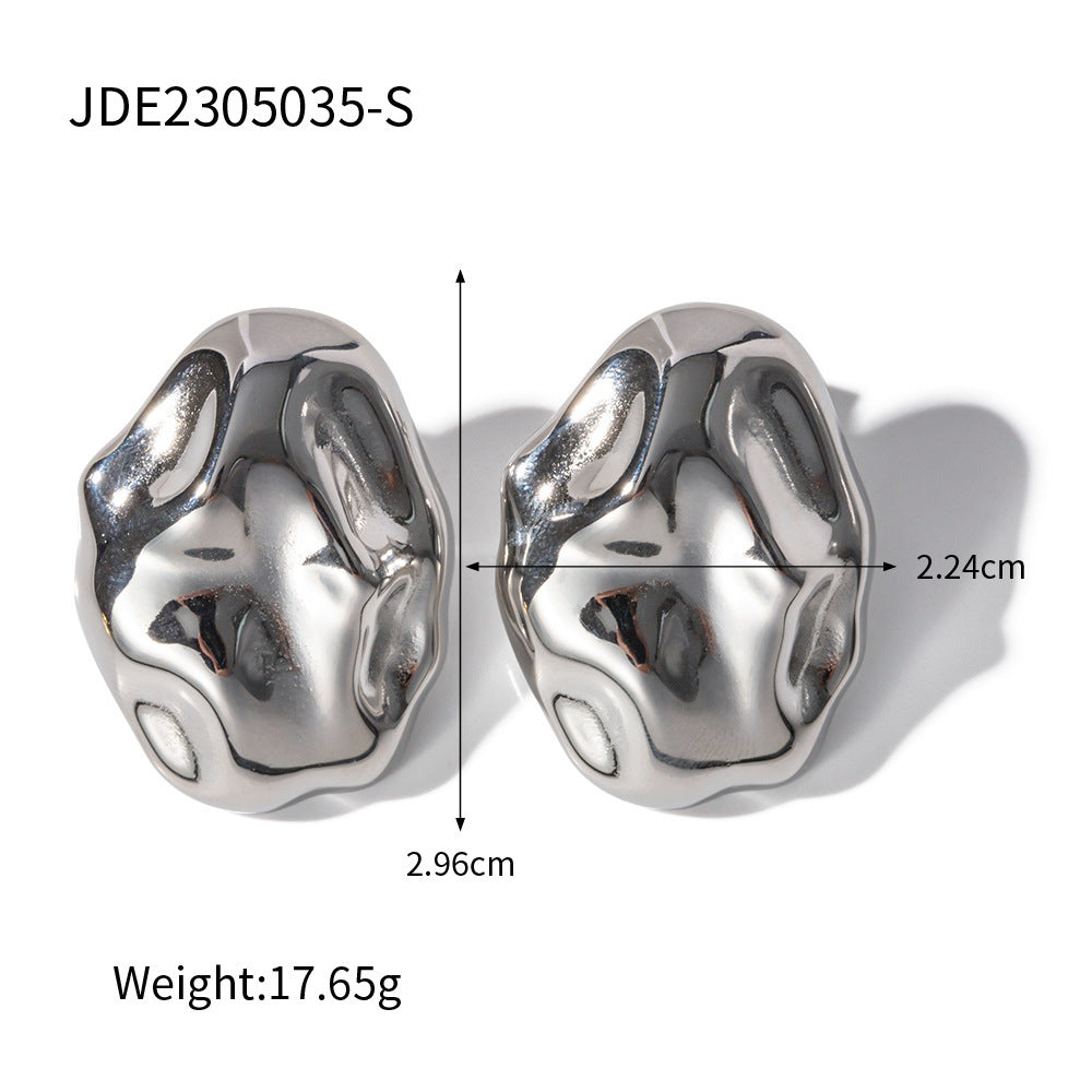 Stainless Steel Irregular Hammered Stud Earrings For Women-Jewearrings