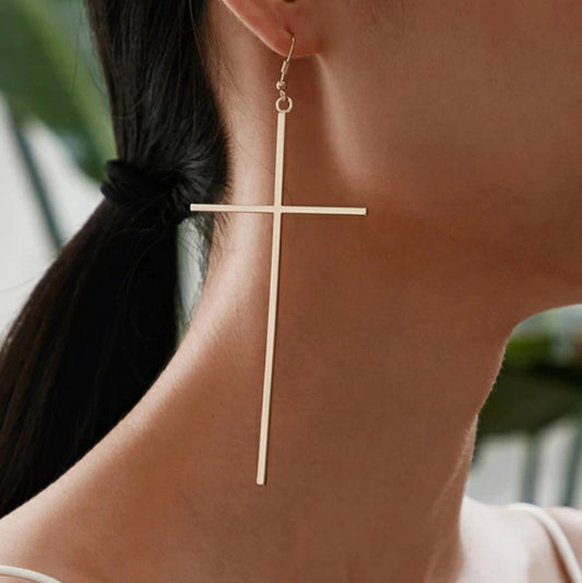 Geometric natural cross earrings alloy plating earrings-Jewearrings