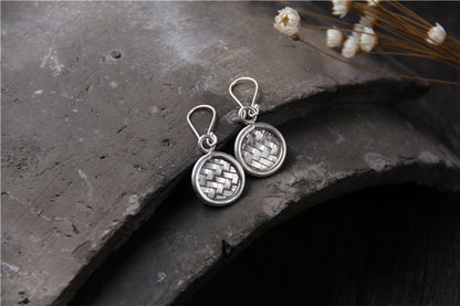 Round Badge 925 Sterling Silver Braided Earrings-Jewearrings