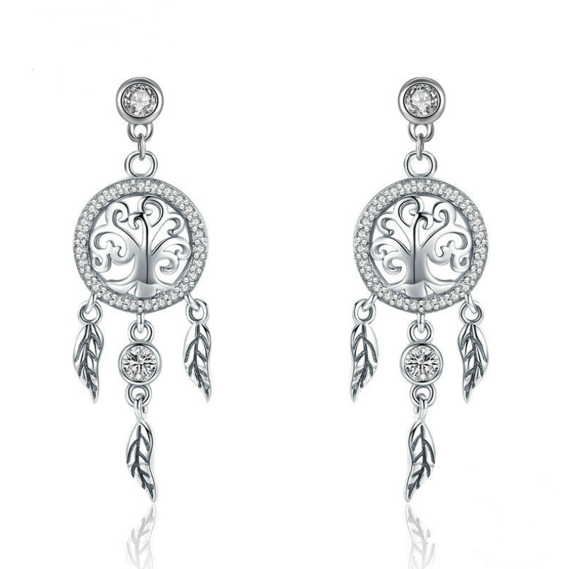 Earrings Europe and the United States cross-border explosion models s925 sterling silver life tree dream catcher anti-allergic temperament ladies earrings SCE457-Jewearrings