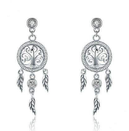 Earrings Europe and the United States cross-border explosion models s925 sterling silver life tree dream catcher anti-allergic temperament ladies earrings SCE457-Jewearrings