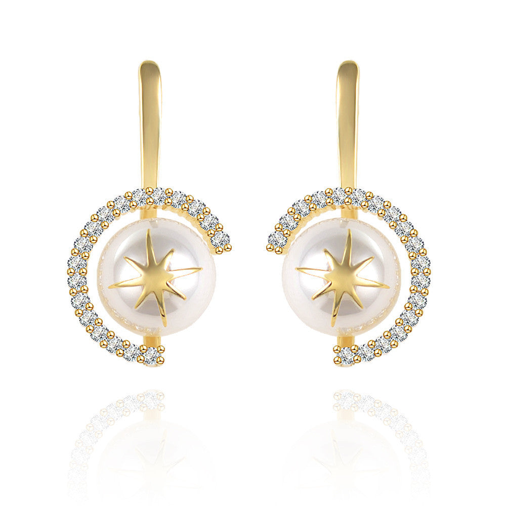 Temperament Pearl Earrings Female Creative Star Zircon Ear Jewelry-Jewearrings