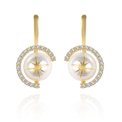 Temperament Pearl Earrings Female Creative Star Zircon Ear Jewelry-Jewearrings