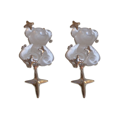 Women's Silver Needle Bear High-grade Earrings-Jewearrings