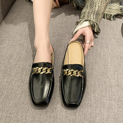 PU Leather Square Toe Flat Loafers-Jewearrings