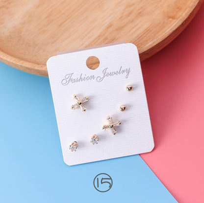 Japan and South Korea mini series set bow earrings 6 sets of stars flowers shine zircon earrings small ear bone nails-Jewearrings