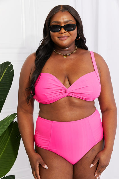 Marina West Swim Take A Dip Twist High-Rise Bikini in Pink-Jewearrings