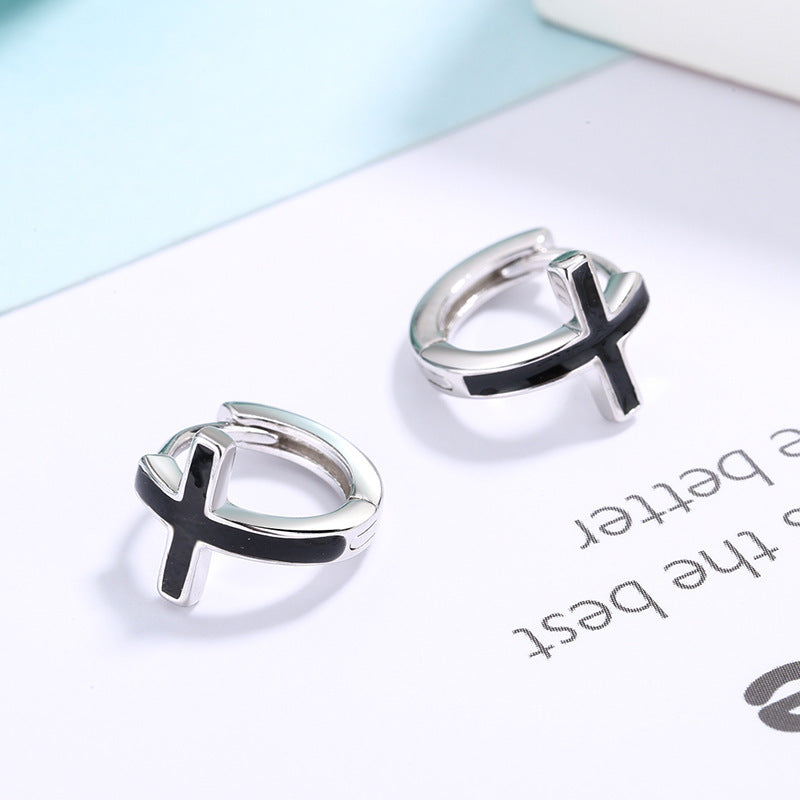 S925 Sterling Silver Cross Earrings female men Earrings-Jewearrings