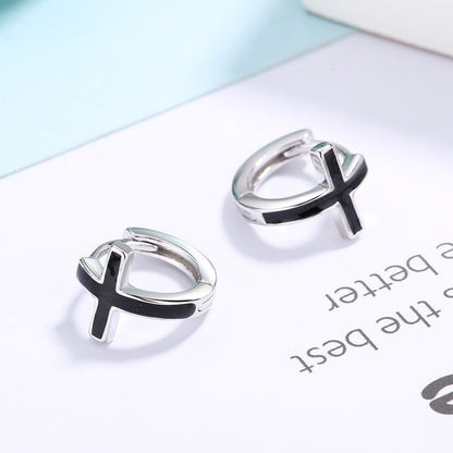 S925 Sterling Silver Cross Earrings female men Earrings-Jewearrings