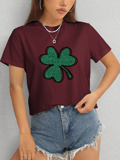 Lucky Clover Round Neck T-Shirt-Jewearrings