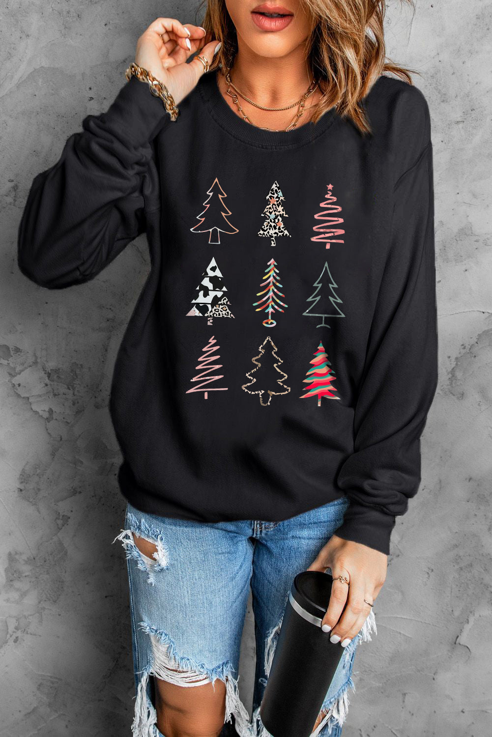 Chrismas Tree Graphic Sweatshirt-Jewearrings