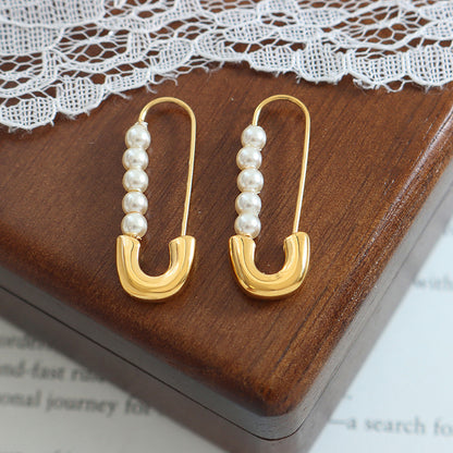 Vintage Style Paper Clip Pearl Earrings-Jewearrings