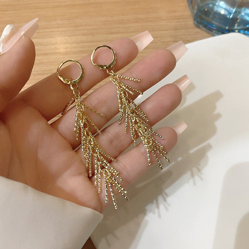 All-matching Thin-looking Earrings Silver Tassel Earrings Female Light Luxury Minority Design Sense-Jewearrings