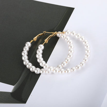 Pearl large circle earrings-Jewearrings