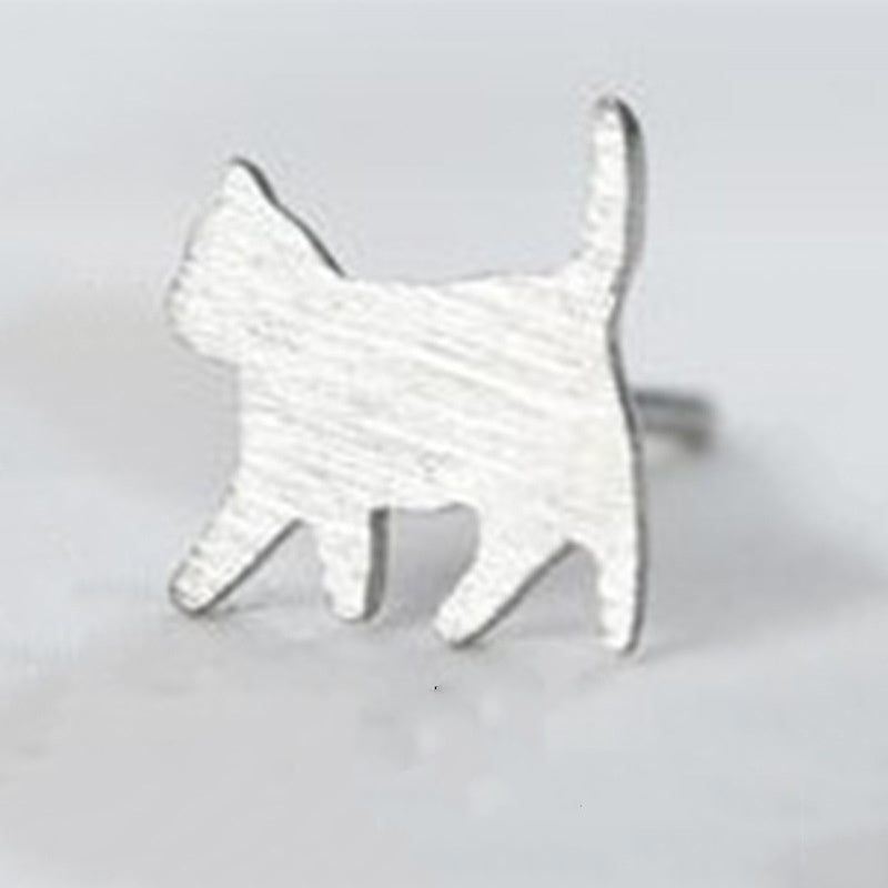 Naughty Cat Elf Stud Earrings In Sterling Silver-Jewearrings