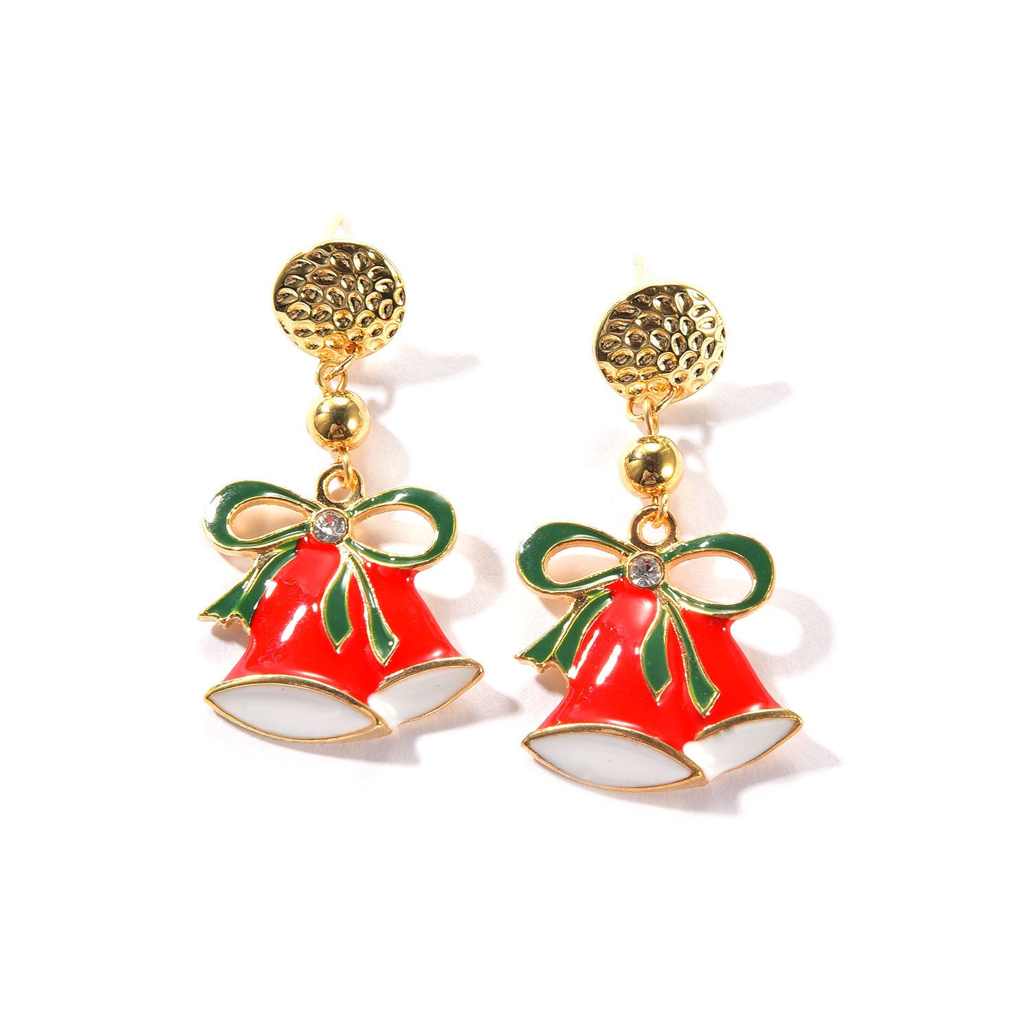 Ladies Christmas Drop Oil Christmas Bell Pendant Stud Earrings-Jewearrings