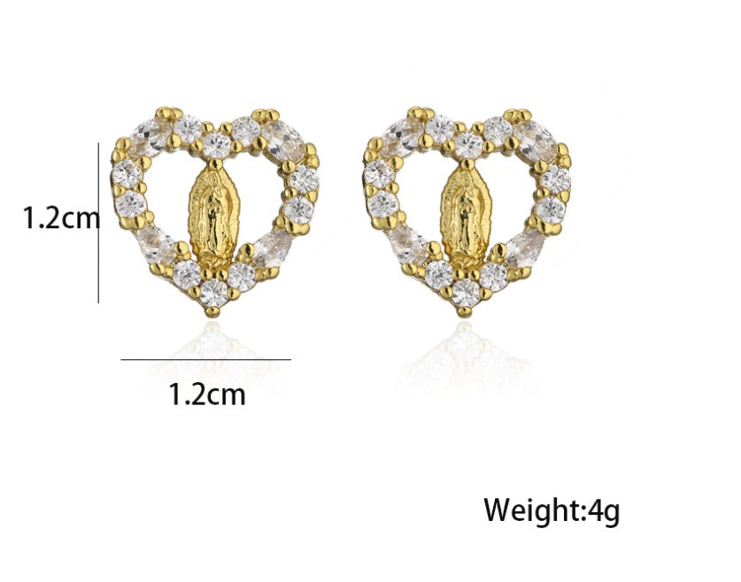 Golden Zircon Heart Maria Stud Earrings-Jewearrings