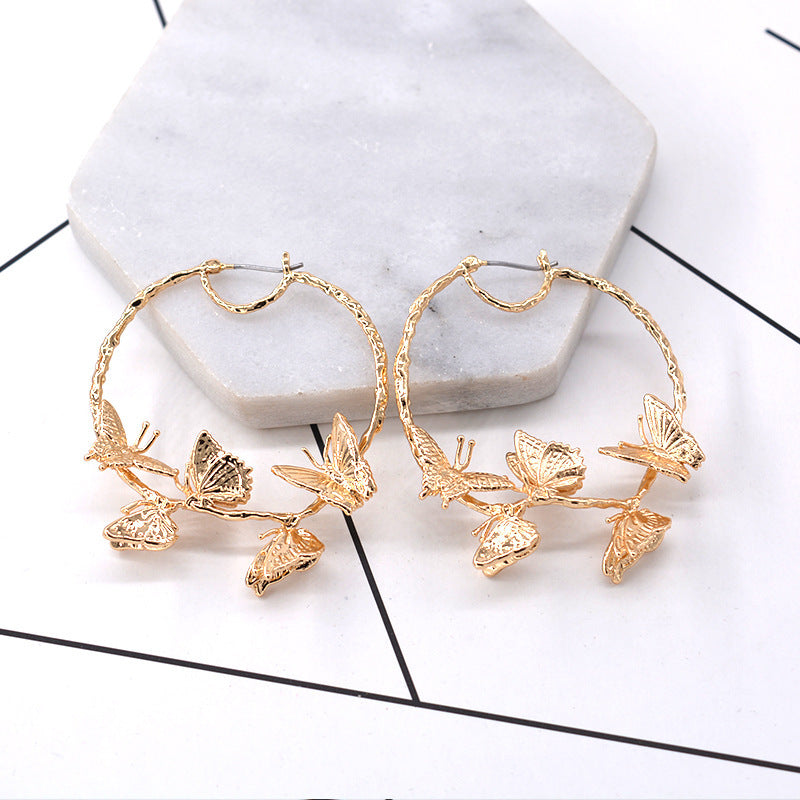 Women's Temperament Butterfly Large Circle Hoop Earrings-Jewearrings