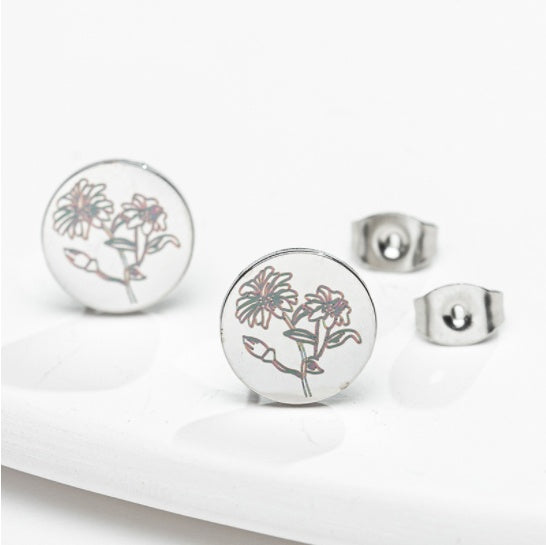 Fashion Animal Flower Etched Stud Earrings-Jewearrings