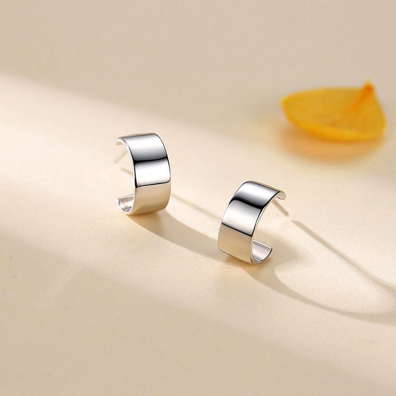 S925 Sterling Silver Glossy C-Shaped Stud Earrings-Jewearrings