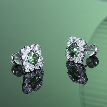 Emerald Stud Earrings Female Temperament Advanced-Jewearrings