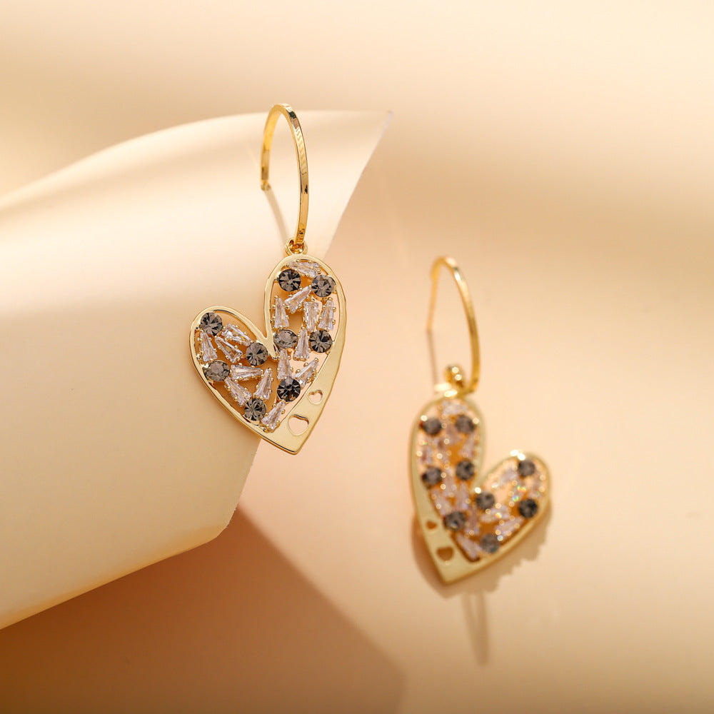 Romantic Light Luxury Style Zircon Love Stud Earrings Heart Shape-Jewearrings