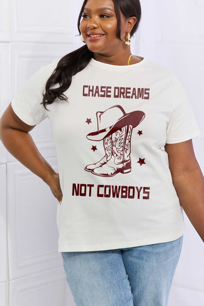 Simply Love Simply Love Full Size CHASE DREAMS NOT COWBOYS Graphic Cotton Tee-Jewearrings