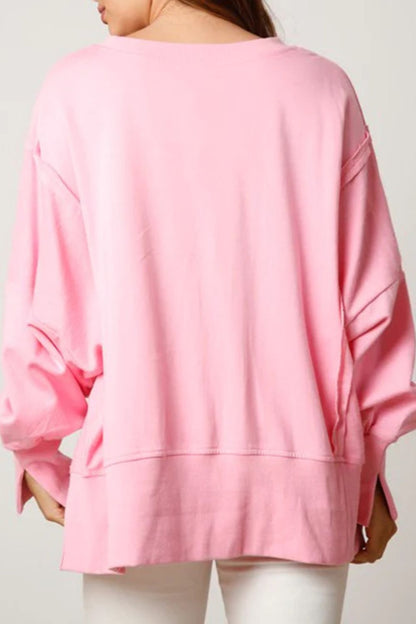 Candy Cane Slit Dropped Shoulder Sweatshirt-Jewearrings